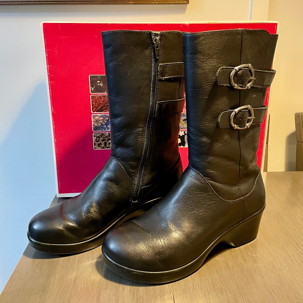 Alegria Erica Black Nappa Leather Adjustable Unlined Boots Size 8-8.5 US/38 EU